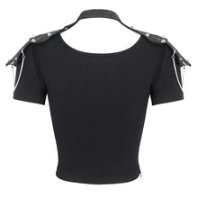 Load image into Gallery viewer, TT267 Leather studded shawl knitted two-piece women's short T-shirt