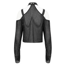 Load image into Gallery viewer, TT25301 Mesh off-shoulder halterneck long-sleeved women's T-shirt