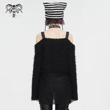 Load image into Gallery viewer, SR015 Plush mesh off-the-shoulder short sweater with chain