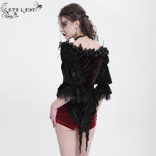Load image into Gallery viewer, ETT04002 wine Off-shoulder three-quarter sleeve Gothic T-shirt