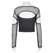 Load image into Gallery viewer, TT280 Shiny Diamond Mesh Long Sleeve Digital Printed Short T-shirt