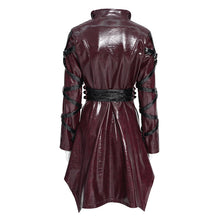 Load image into Gallery viewer, CT27602 Red Punk-Style Mid-Length Coat with Glossy Finish and Multiple Straps