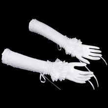 Load image into Gallery viewer, GE03702 Lolita White Rose Flower Mid-Length Ribbons Lace Gloves