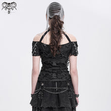 Load image into Gallery viewer, TT291 Ripped knitted halterneck off-shoulder punk T-shirt