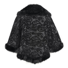 Load image into Gallery viewer, CA054 Cashew jacquard striped fur collar cape