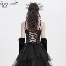 Load image into Gallery viewer, ECST00801 black Gothic fringed iris one-piece bustle corset
