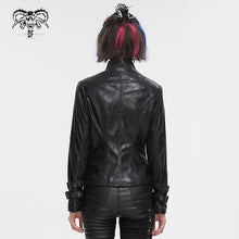 Load image into Gallery viewer, CT212 Stand collar strappy crackled leather jacket