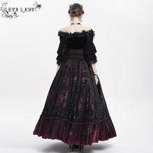 Load image into Gallery viewer, ESKT07002 Wine Gothic 3D velvet flower pattern skirt with corset