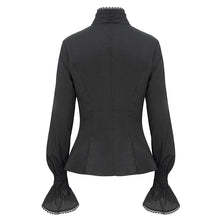 Load image into Gallery viewer, SHT10601 Black chiffon smocked lace stand collar women blouse