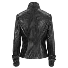 Load image into Gallery viewer, CT212 Stand collar strappy crackled leather jacket