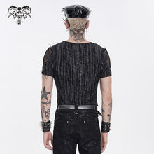 Load image into Gallery viewer, TT315 Punk Stretch Tie-Dyed Knit T-Shirt with Large Diamond Mesh Paneling