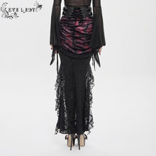 Load image into Gallery viewer, ESKT07802 Black and Red Velvet Paneling with Soft Rose Mesh Gothic Skirt