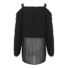 Load image into Gallery viewer, SR015 Plush mesh off-the-shoulder short sweater with chain