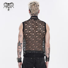 Load image into Gallery viewer, TT320 Distressed Mesh Round Neck Sleeveless Punk T-Shirt