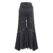 Load image into Gallery viewer, PT238 Punk black gauze with stretchy gauss big rhombus mesh women flared trousers