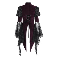 Load image into Gallery viewer, ECT01702 Black and red hollowed-out chest halter neck flared sleeves lace swallowtail coat