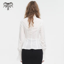 Load image into Gallery viewer, SHT10602 White chiffon smocked lace stand collar women's shirt