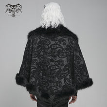 Load image into Gallery viewer, CA054 Cashew jacquard striped fur collar cape