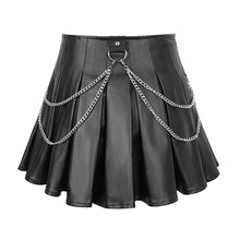 Load image into Gallery viewer, SKT166 Faux leather tied with rope pleated skirt with chain
