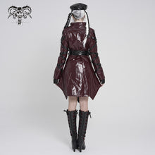 Load image into Gallery viewer, CT27602 Red Punk-Style Mid-Length Coat with Glossy Finish and Multiple Straps