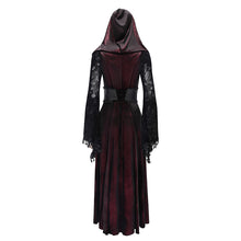Load image into Gallery viewer, CT26002 Red Gothic shiny velvet halterneck hooded women coat