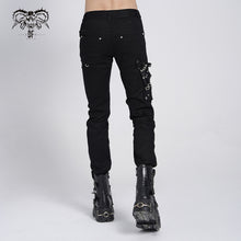 Load image into Gallery viewer, PT001 devil fashion punk rock zipper black men trousers with chains
