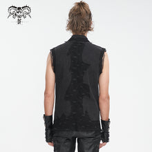 Load image into Gallery viewer, SHT118 Twill broken holes mesh distressed sleeveless shirt