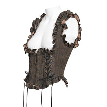 Load image into Gallery viewer, WT10002 Whole-Garment Enzyme-Washed, Two-Tone Woven Steampunk Cropped Vest