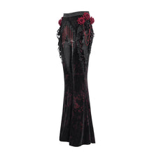 Load image into Gallery viewer, EPT02002 Black and Red Velvet-knit flared trousers with side ruffles