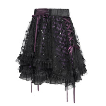 Load image into Gallery viewer, SKT25902 Sequined Mesh and Flat Grid-Paneled Lolita Miniskirt
