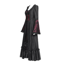 Load image into Gallery viewer, ESKT06602 Black and Red Gothic Pattern Satin Rose Mesh Long Sleeve Dress
