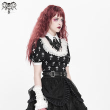 Load image into Gallery viewer, TT22202 Black And White Cross pattern Printed Short Sleeve T-Shirt