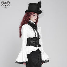 Load image into Gallery viewer, SHT01702 Paisley jacquard flared sleeves Gothic white ruffled lace up women blouse