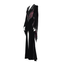 Load image into Gallery viewer, ECT02202 Black and red Slim-fit velvet long coat with slit sleeves