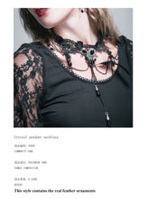 Load image into Gallery viewer, AS026 Feather women black beaded lace necklace with crystal pendant