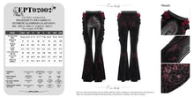 Load image into Gallery viewer, EPT02002 Black and Red Velvet-knit flared trousers with side ruffles
