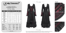 Load image into Gallery viewer, ESKT06602 Black and Red Gothic Pattern Satin Rose Mesh Long Sleeve Dress
