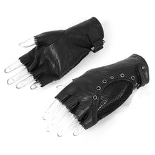 Load image into Gallery viewer, GE013 Punk metallic fitted short mesh half-finger gloves for women