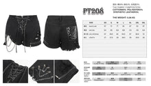 Load image into Gallery viewer, PT208 Denim and leather spliced asymmetric  shorts with chain