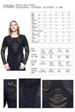 Load image into Gallery viewer, TT058 punk men tattered knitted diamond mesh T-shirt with ribbons