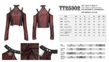 Load image into Gallery viewer, TT25302 Red Mesh off-shoulder halterneck long-sleeved women's T-shirt