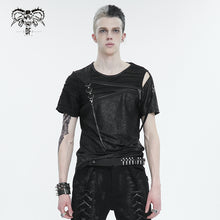 Load image into Gallery viewer, TT249 Tattered Knit Zipper Webbing Men's T-Shirt