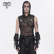 Load image into Gallery viewer, TT321 Punk Skull Mesh Hooded Sleeveless T-Shirt