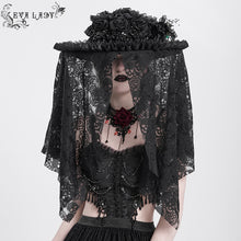 Load image into Gallery viewer, EAS026 Black Skull Rose Mesh Widow Hat