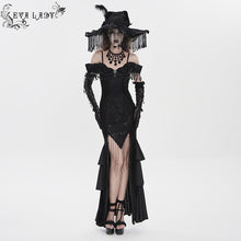 Load image into Gallery viewer, ESKT07601 Black Gothic Off-Shoulder Fishtail Dress