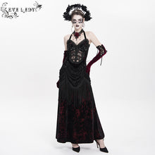 Load image into Gallery viewer, ESKT06502 Wine Gothic velvet dress with fur collar