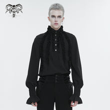Load image into Gallery viewer, SHT10401 Black Chiffon pleated Lace Stand Collar Men's Shirt