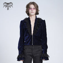 Load image into Gallery viewer, SHT13302 Blue Pleated velvet V-neck shirts