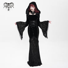 Load image into Gallery viewer, SKT24001 Black Long Trumpet Sleeve Gothic Fishtail Hooded Dress