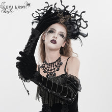 Load image into Gallery viewer, EGE005 Gothic-Style Velvet Long Gloves with Beaded Chain Embellishment